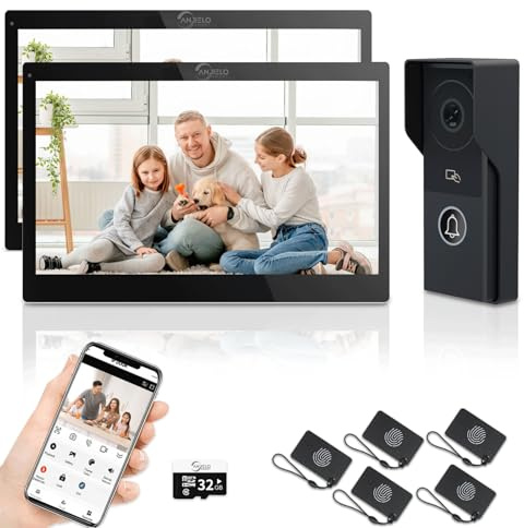2-cable de vídeo timbre de la puerta del sistema de intercomunicación con cámara de 1080P y 10 pulgadas de pantalla táctil, WiFi kit de teléfono de la puerta de vídeo (Black-2)