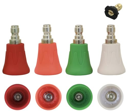 Högtryckstvätt munstyckeset, 5-pack 1/4 tum snabbanslutning högtryckstvätt sprayspetsar, rostfritt stål högtryckstvätt munstycke med gummiskydd, högtryckstvätt tillbehör för bilrengöring