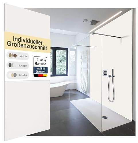 WALLando Panel trasero de ducha de alta calidad, cortado a medida – Fácil de instalar – Panel de pared para ducha y baño – Mampara de ducha de PVC de alta calidad liso y satinado – Color blanco