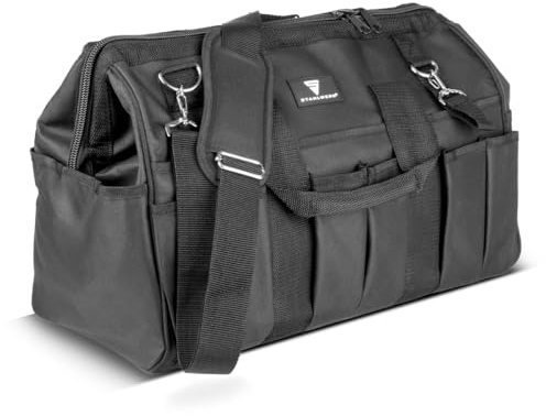 STAHLWERK Werkzeugtasche - XL-Hauptfach, 15 Außenfächer, 6 Innenfächer, robuste Installateur-Tasche, tragbare Montagetasche mit Griff, Schultergurt und Reißverschluss, strapazierfähiges Polyester-Gewe
