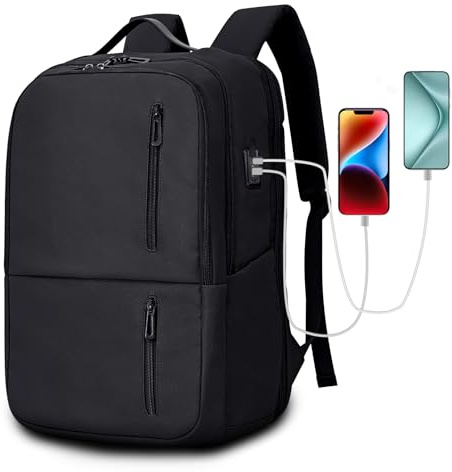 KINGSLONG Sac à dos pour ordinateur portable 15.6 17 pouces : sac à dos étanche bagage à main sac à dos d'affaires pour hommes/femmes avec port USB pour les déplacements