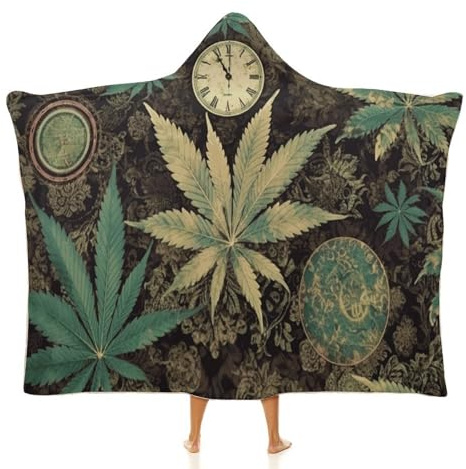 A Puff in Time Weed Marijuana Wearable Hoodie Blanket for Women Men Fleece Blanket with Hood Oversized Warm Cozy Gifts