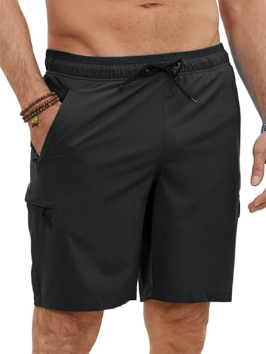 YloveM Badbyxor herr 2 i 1 innerbyxor, nätfoder, snabbtorkande boardshorts, herr med dragsko, ventilerande badshorts med dragkedja, vattenavvisande simbyxor, elastiska