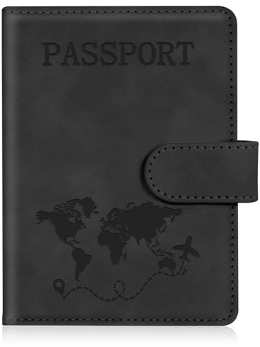 AOOTE Protège Passeport,Couverture de Passeport avec Bloqueur RFID,Étui de Passeports en Cuir PU et Étiquette de Bagage pour Passeports, Cartes,Documents de Voyage(Noir)
