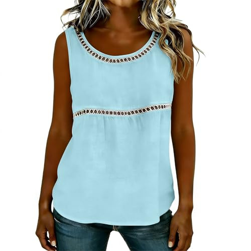 Generico Canotta Donna Estivo Elegante Senza Maniche T-Shirt Girocollo Spalline Larghe Camicette Casual Camicia Top Basic Maglietta Tops Leggero Tinta Unita Tunica Blusa Gilet Tanktop