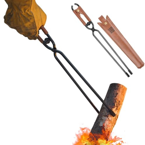Lägereldstång,vedtång Värmebeständig Heavy Duty Bärbar Lätt att använda | Stål metalltång för grillning, matlagning, grillning, buffé, svarvning, serveringsverktyg