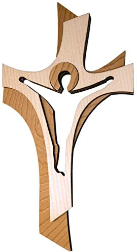 Kaltner Präsente Geschenkidee - Wandkreuz Echtholz Holz Kreuz Kruzifix Auferstehungskreuz für die Wand modern gefertigt im Grödner Tal Südtirol (Höhe 19 cm)
