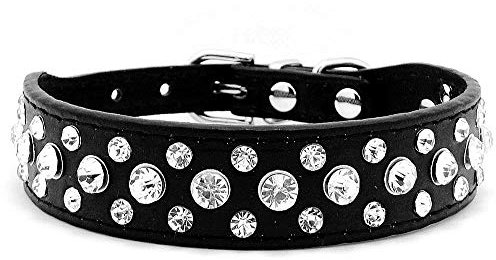 haoyueer Halsband aus Kunstleder mit Strass für Hunde oder Katzen, Größe S, Schwarz