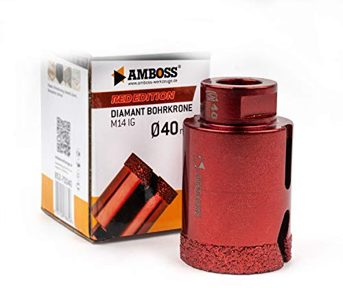 Amboss RED Edition M14 - Corona diamantata per smerigliatrice angolare in gres porcellanato, piastrelle dure, granito/corona di perforazione a secco ideale (Ø 40 mm)