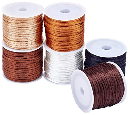 PH PandaHall 60m Cordoncino in Nylon Satinato 6 Colori Cordino di Seta 2mm Cordoncino di Raso per la Creazione di Gioielli Collana Braccialetti Macramè Annodatura Acchiappasogni