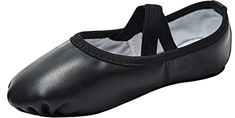 Stelle Ballet Shoes for Girls Soft Leather Dance Slippers Ballerina Shoes(Black,11ML)