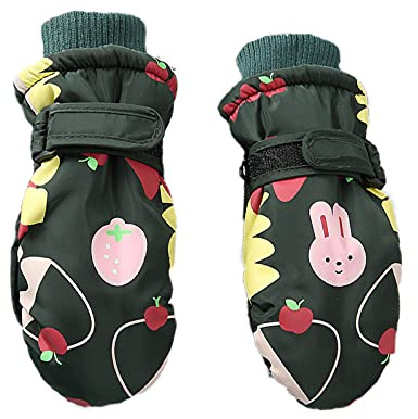 JUPSK Guanti da sci invernali per bambini, impermeabili, muffole da snowboard antiscivolo, foderati in peluche, guanti caldi da coniglio per bambini piccoli, bambini, bambine, bambini, 2-5 anni, verde
