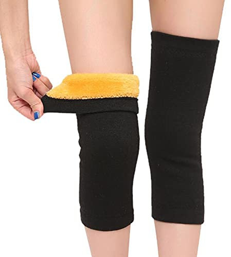 1 Pair Women Men Winter Knee Brace Leg Knee Warmer Sleeve Thicken Elastic Knee Pads Support for Cycling Outdoor Activities (Black L)