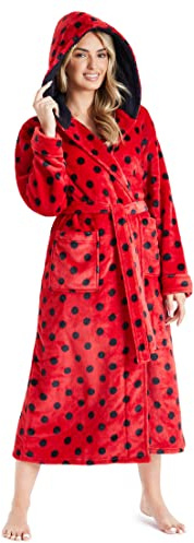 CityComfort Dressing Gowns For Women, Soft Fleece Women's Robes (Red/Black, M)