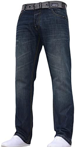 Crosshatch Mens Straight Leg Fashion Jeans Trousers Regular Fit Stylish Branded Denim by JeanBase Darkwash 32W X 30L