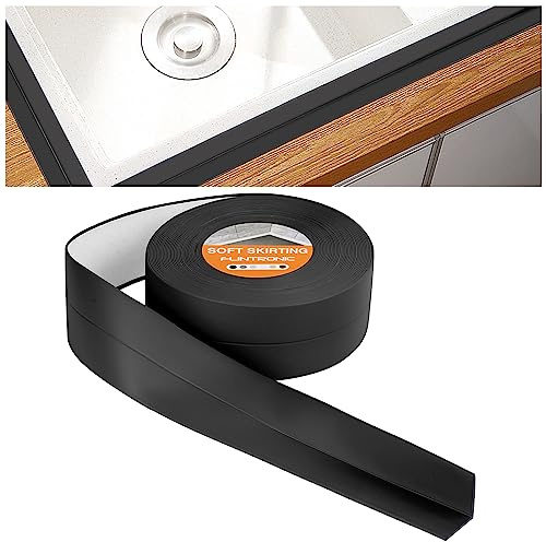 Flintronic Rodapiés Autoadhesivo Flexible, 10m x 38mm Perfil PVC, Rodapie de Acabado Rodapiés Flexible Cinta Autoadhesiva para Cocina y Baño, Negro