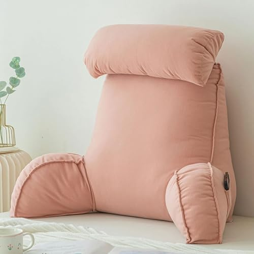 HEATHE Reading Pillow For Bed,Lumbar Support Cushion,Cuddle Cushion,Bed Chair With Arms,Sofa Waist,With Round Pillow,Perfect For Sitting,Reading,or Gaming (Pink)