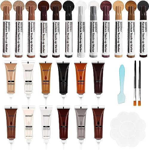 SEISSO Laminat Reparaturset, 12 Stück Holzkitt Holz Reparaturset, 12 Stück Möbel Reparatur Marker, Möbel Reparatur Set, Parkett Reparatur Set, für Kratzer, Flecken, Fußböden, Schrank