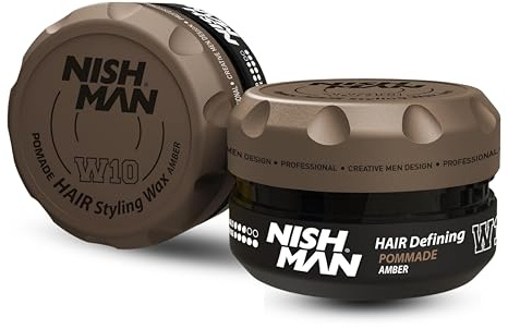 NISHMAN Hair Styling Pomade Wax W10 – Amber 100g – Fijación Moderada y Flexible y Brillo Medio a Alto – Perfecto para Estilo Firme, Cuidado y Look Duradero