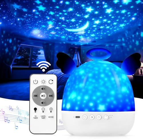 Diboniur Proiettore Stelle Soffitto Bambini, 22 Films Luce Notturna Bambini, 360°Rotazione Musicale Lampada Proiettore Stelle, Ricaricabile Proiettore Soffitto Bambini Decorazioni Camera