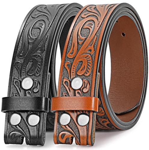 BELTROAD 2-pack Western läderbältesrem för män kvinnor cowgirl läder herrbälten för jeans presentbälte utan spänne, 03 plommon-svart+brun, for Wasit 30-33