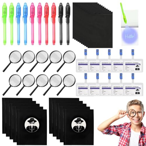 Umllpet Detektiv Set Kinder, 50 STK Mitgebsel Weihnachten Kindergeburtstag Zauberstifte, Detektiv Set mit UV Stift, Kleine Geschenke für Kinder Give Aways Gastgeschenke, Geschenke zur Neujahrs