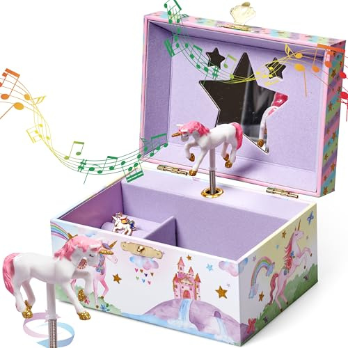 Jewelkeeper Girls Music Jewellery Box Durable Pine Fiberboard with Purple Lining Kids Jewellery Box The Beautiful Dreamer Melody - Gifts for Girls - Unicorn Jewellery Box