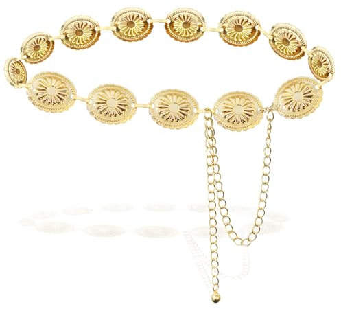 XOKL Kettengürtel, Gold, Boho, Taillenkette, verstellbar, für Damen, Jeans, Kleider, Urlaub, Partys, Musikfestivals