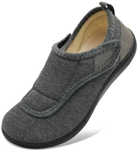 Scurtain Men's Wide Comfy Diabetic Orthopedic Shoes for Men - Adjustable House Slippers for Swollen Feet, Walking & Hospital Recovery - Size
