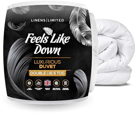 Linens Limited - Double Duvet 16.5 Tog, Made in the UK, Feels Like Down, Luxurious Quilt, Soft and Comfy, Extra Warm, Ultra-Fine Siliconised Hollowfibre, Machine Washable (White)
