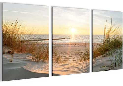 Novart Bilder Set Strand Meer Boho - Kein Extra Rahmen benötigt - Wandbilder für Wohnzimmer Schlafzimmer Flur - 3 Teilig Deko Beige - N034736a