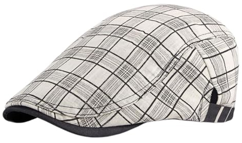 Rayson Casquette Beret Gavroche Homme Tissu Écossais Style Reglable Casquette Souples Unisexe Chapeau Plate Été Vintage,Blanc