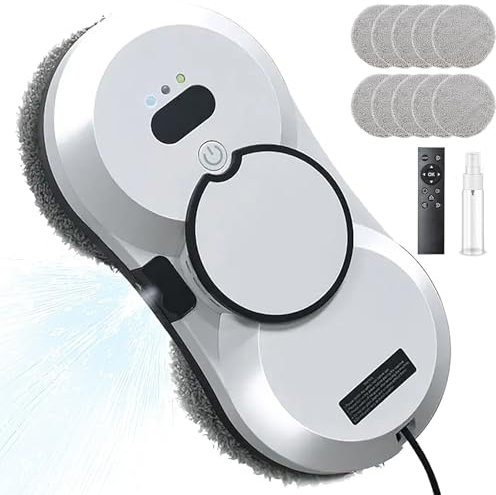 Robot Limpiacristales 5600Pa, Robot limpiador de ventanas eléctrico con Control Remoto, sistema de reconocimiento de bordes y Navegación Inteligente para Superficies Lisas, 10 Trapo (Blanco(D))