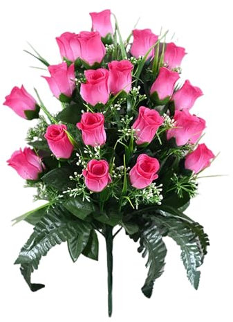 Flores artificiales para tumbas, cementerio, tumba, rosas de corazón, decoración personalizable para tumbas