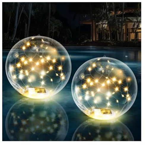 2pcs Lampes Flottantes pour Piscine Solaires, Boules Lumineuses Gonflables (35 cm) Accrochables, Lampes Flottantes pour Piscine avec Télécommande, Lumière Flottante étanche IP68 (Couleur chaude)