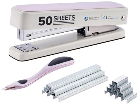 Bostitch Titan Heavy Duty Metal Stapler, 50 Sheet Capacity with 1250 Staples and Ergonomic Staple Remover, Jam Free Stapling, Full Strip Stapler for Desk, Office and Classroom, Pink & White