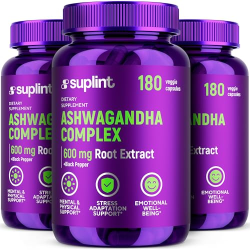 Ashwagandha in Capsule – Estratto di radice 20:1 = 12.000 mg di pura polvere di radice di Ashwagandha per porzione con il 5% di Withanolidi – Alta Concentrazione – 180 Capsule Vegane (3 Pack)