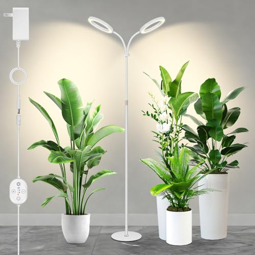 Gran lámpara de cultivo 24 V para plantas de interior, espectro completo con 660 nm reforzado, LED LUMILEDS, 2×16 cm lámparas con temporizador y regulación, altura 56–178 cm, base 22 cm, 30 W