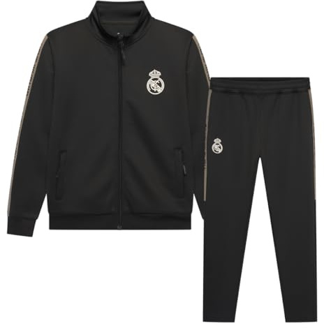 Real Madrid Chándal Dos Piezas Chaqueta y pantalón Negro Escudo Blanco Black Elite para Adulto Producto Oficial - XXL