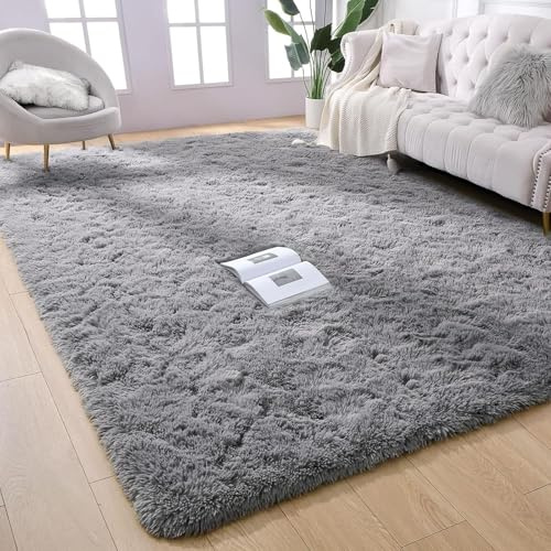 ANJIAJIE Tappeto Salotto Pelo Alto Morbido 225 x 270 cm con Fondo Antiscivolo, Super Morbido Camera da Letto per Soggiorno e Camera da Letto, Grigio