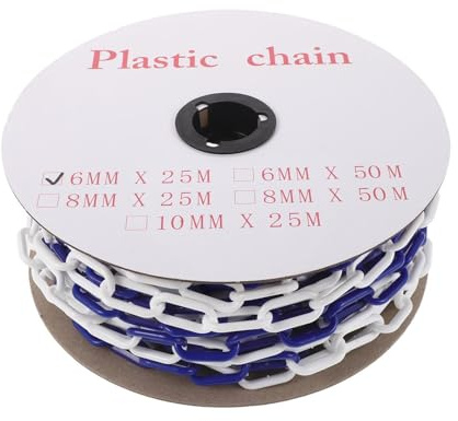 KOMBIUDA Cadena de Plástico de Seguridad de 25 M, Barrera Ligera para Control de Multitudes, Eslabones Cortables de 6 Mm en Azul, Adecuado para Tráfico, Almacenes y Eventos