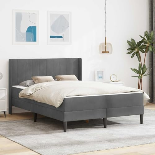 Xuvaracle Sängram med madrass, mörkgrå, sammet, 140 x 200 cm, fickfjäderkärna, komfortskummadrass, ribbotten, sänggavel av plywood, ventilerande sovunderlägg