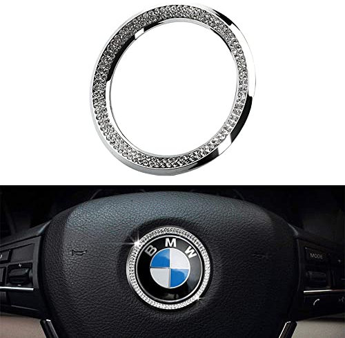 VDARK für BMW Zubehör Teile Lenkrad Logo Caps Abdeckungen Abziehbilder Bling Innen Emblem Aufkleber Visiere Dekorationen für BMW 1er 3er Reihe 5 Serie 6 7 X3 X5 X6 Damen Herren Kristall Silber