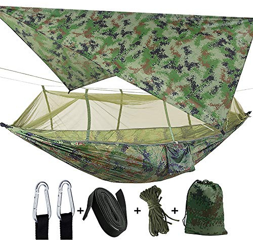 Camping Hammock 2 Person Hammocks with Net, Tent, Tree Straps Heavy Duty Waterproof Lightweight Nylon Portable Hammock for Hiking Outdoor Travel Beach Survival Backyard