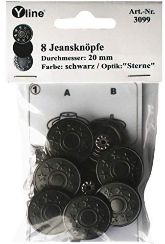 8 Jeans Knöpfe schwarz 20 mm, Jeansknöpfe Metallknopf, Metall Knöpfe, nähfrei, im Polybeutel, sl, 3099