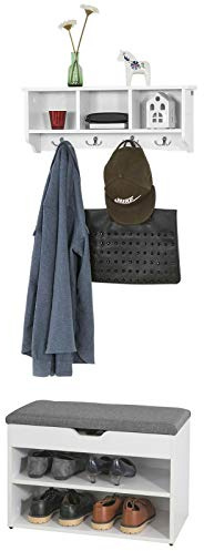 SoBuy Vägggarderobsset, hallset, hallmöbler, skobänk med sits, vägggarderob FSR25-HG+FRG48-W