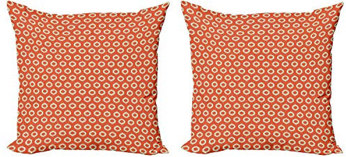 ABAKUHAUS Ikat Kissenbezug Set (2Stück), Grunge ovale Formen Jahrgang, doppelseitiges Digitaldruckdekor mit Reißverschluss, 45 cm, Orange Beige
