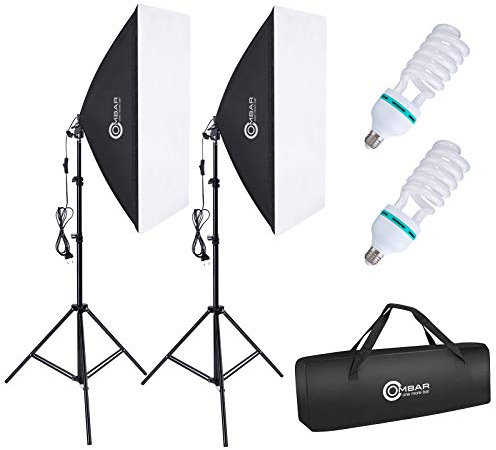 OMBAR 135W Softbox Kit Éclairage avec 2 Softbox 50x70cm et 2 Ampoules E27 5500K, Kit d'éclairage Photographie avec Un Sac de Transport pour Portrait, Objet, Photo de Mode et à l’Enregistrement Vidéo