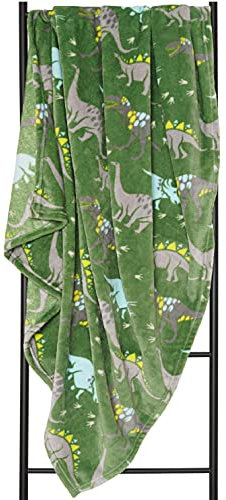 Adore Home Super Soft Fleece Dinosaur Blanket Kids Character Green Super Soft & Cuddly 100x150cm