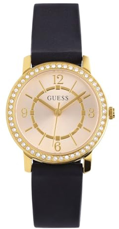 Guess Montre pour Femme 28 mm – Bracelet doré Cadran Blanc boîtier doré, Noir, One, Sangle